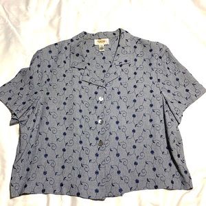 Talbots short sleeve blouse, floral embroidered pattern, navy, 14P